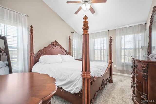 17318 Library Blvd, Ruther Glen, VA 22546 - carpeted bedroom featuring ceiling fan, baseboards, and lofted ceiling