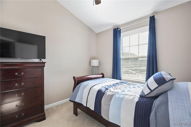 17318 Library Blvd, Ruther Glen, VA 22546 - bedroom featuring baseboards, a ceiling fan, light colored carpet, and vaulted ceiling