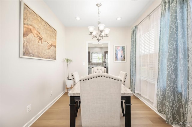 17318 Library Blvd, Ruther Glen, VA 22546 - dining room featuring light wood finished floors, a notable chandelier, baseboards, and recessed lighting