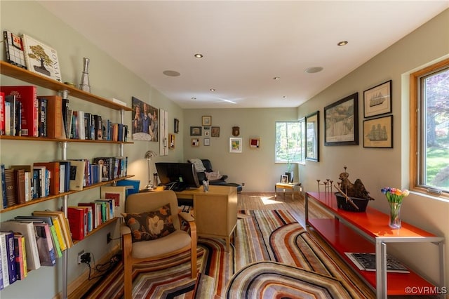 sitting room with recessed lighting and a healthy amount of sunlight