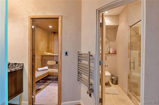 view of sauna / steam room featuring recessed lighting and baseboards