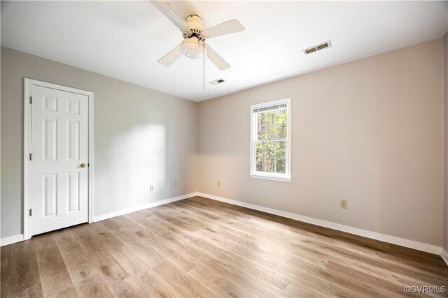 3012 Appleford Dr, Chester, VA 23831 - spare room featuring visible vents, ceiling fan, light wood-type flooring, and baseboards
