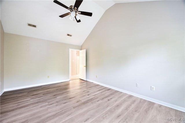 3012 Appleford Dr, Chester, VA 23831 - unfurnished room with high vaulted ceiling, visible vents, wood finished floors, and ceiling fan