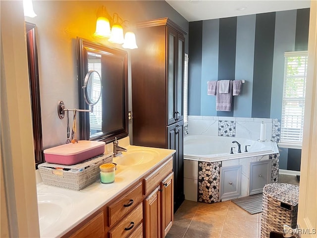 502 Peafowl Ct, Suffolk, VA 23435 - bathroom featuring double vanity, a bath, and tile patterned flooring