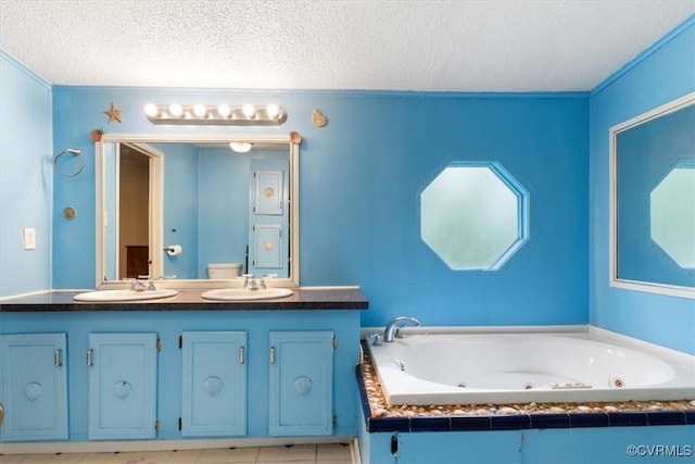 10340 Swift Rd, Partlow, VA 22534 - full bathroom with a whirlpool tub, a textured ceiling, and double vanity