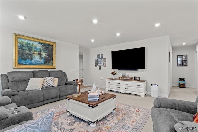 8106 W Danube Loop, New Kent, VA 23124 - living area with baseboards, light colored carpet, and recessed lighting
