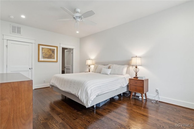 2611 Kensington Ave, Richmond, VA 23220 - bedroom with recessed lighting, visible vents, baseboards, and dark wood-style flooring