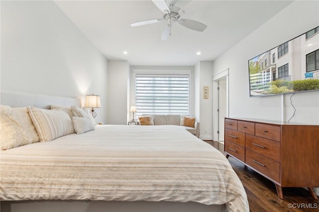 2611 Kensington Ave, Richmond, VA 23220 - bedroom featuring dark wood-type flooring, ceiling fan, and recessed lighting