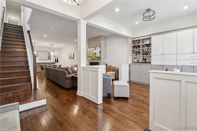 2611 Kensington Ave, Richmond, VA 23220 - interior space with dark wood-type flooring, stairway, and recessed lighting