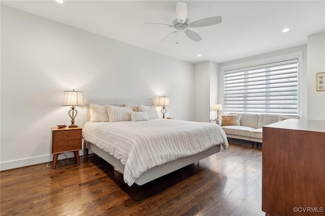 2611 Kensington Ave, Richmond, VA 23220 - bedroom featuring recessed lighting, baseboards, a ceiling fan, and dark wood-style floors