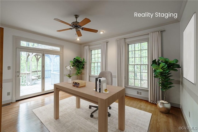 328 Perrow Ln, Manakin Sabot, VA 23103 - office space with visible vents, ornamental molding, and light wood-type flooring