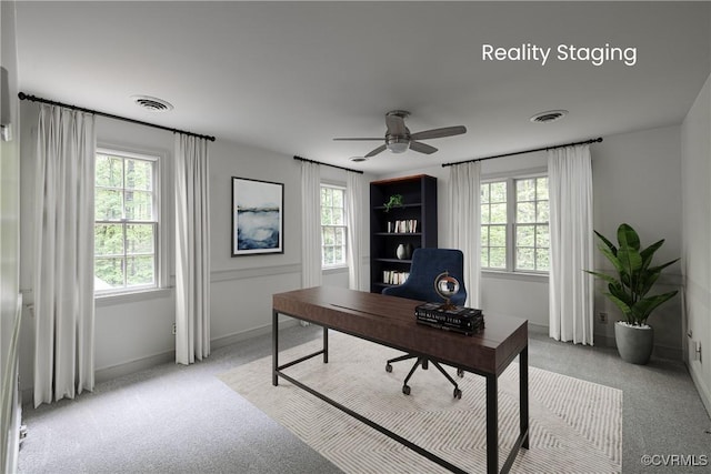 328 Perrow Ln, Manakin Sabot, VA 23103 - office area with ceiling fan, visible vents, and light carpet