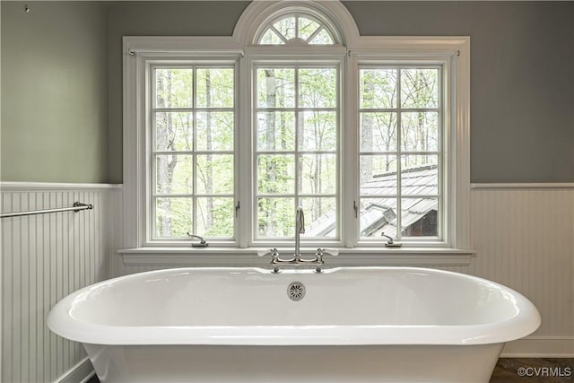 328 Perrow Ln, Manakin Sabot, VA 23103 - full bathroom with a freestanding bath and a wainscoted wall