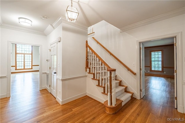 328 Perrow Ln, Manakin Sabot, VA 23103 - stairway with crown molding, baseboards, and wood finished floors