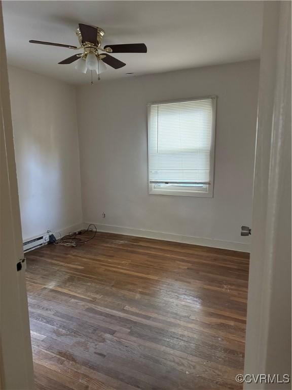 2502 Redwood Ave, Richmond, VA 23223 - spare room with ceiling fan, wood finished floors, a baseboard heating unit, and baseboards