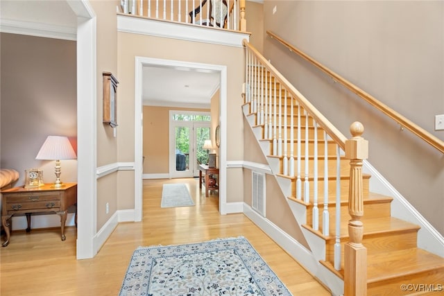 12419 Trumpington Ct, Chesterfield, VA 23838 - entrance foyer with stairway, visible vents, crown molding, and wood finished floors