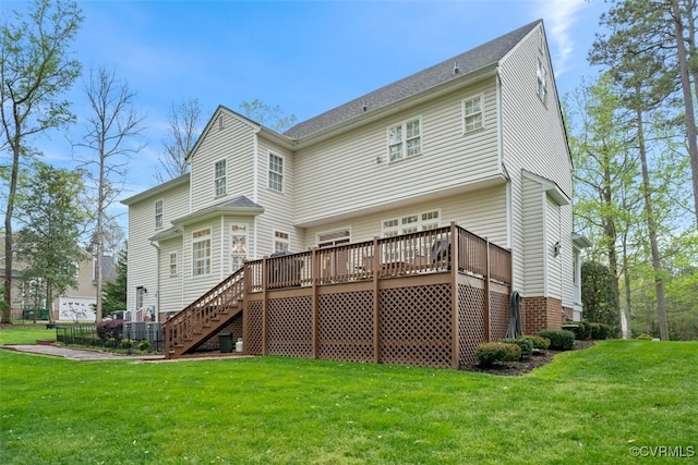 12419 Trumpington Ct, Chesterfield, VA 23838 - rear view of house with stairs, a deck, and a lawn