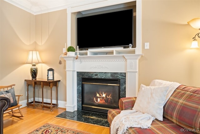 12419 Trumpington Ct, Chesterfield, VA 23838 - sitting room with baseboards, ornamental molding, a high end fireplace, and wood finished floors