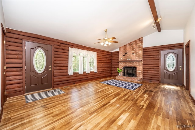 6631 Rural Point Rd, Mechanicsville, VA 23116 - foyer featuring hardwood / wood-style floors, ceiling fan, and a brick fireplace