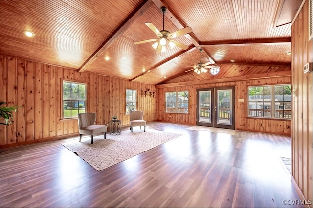 6631 Rural Point Rd, Mechanicsville, VA 23116 - sitting room with wood finished floors, ceiling fan, wooden ceiling, and wooden walls
