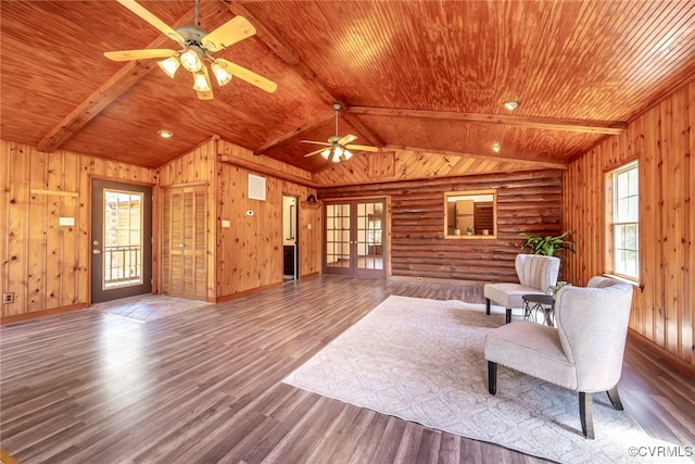 6631 Rural Point Rd, Mechanicsville, VA 23116 - sitting room featuring wooden ceiling, plenty of natural light, wood finished floors, and wooden walls