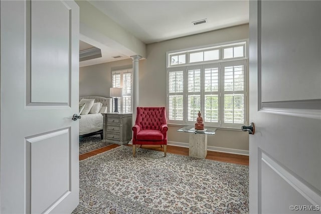 3801 Duckling Walk, Glen Allen, VA 23060 - living area with decorative columns, wood finished floors, and baseboards