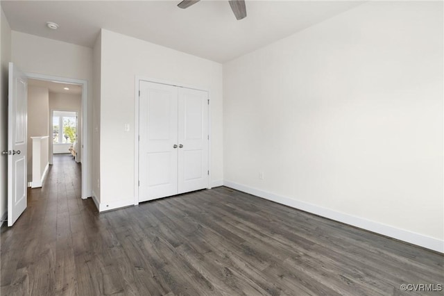 2248 Libbie Lake W Street A, Henrico, VA 23230 - unfurnished bedroom featuring a ceiling fan, baseboards, a closet, and dark wood finished floors