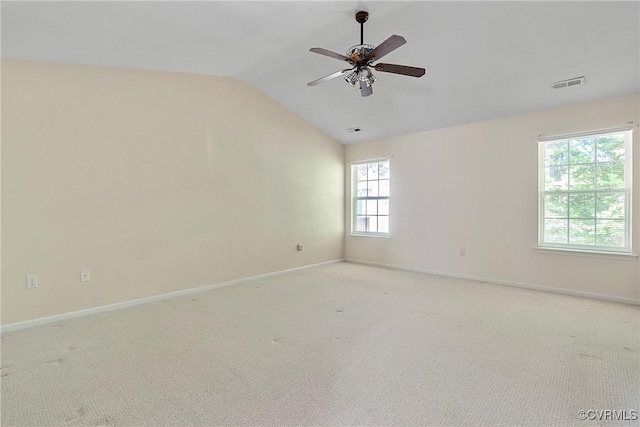 14530 Hancock Ridge Ct, Chesterfield, VA 23832 - spare room featuring vaulted ceiling, baseboards, light colored carpet, and ceiling fan