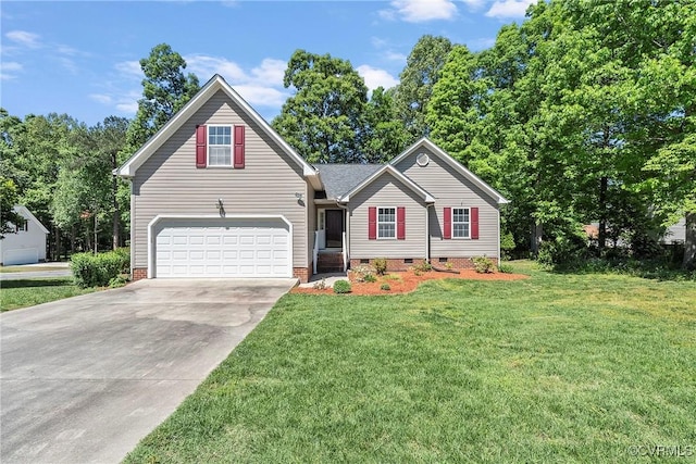 14530 Hancock Ridge Ct, Chesterfield, VA 23832 - view of front of home with crawl space, concrete driveway, a front yard, and an attached garage