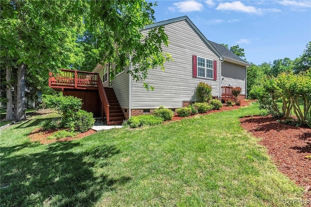 14530 Hancock Ridge Ct, Chesterfield, VA 23832 - view of side of property featuring crawl space, stairs, a deck, and a lawn