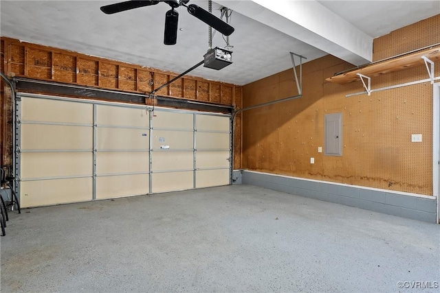 14530 Hancock Ridge Ct, Chesterfield, VA 23832 - garage featuring a garage door opener, electric panel, and ceiling fan