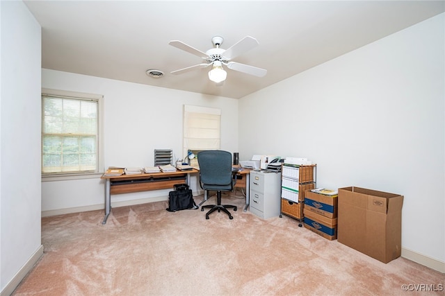 3112 Brookemoor Ct, Glen Allen, VA 23060 - office featuring ceiling fan, baseboards, visible vents, and carpet