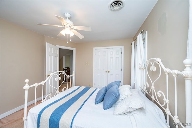 3112 Brookemoor Ct, Glen Allen, VA 23060 - bedroom featuring carpet, visible vents, a ceiling fan, a closet, and baseboards