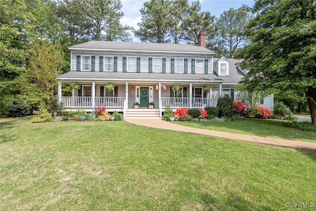 3112 Brookemoor Ct, Glen Allen, VA 23060 - colonial house with a porch, a front yard, and a chimney