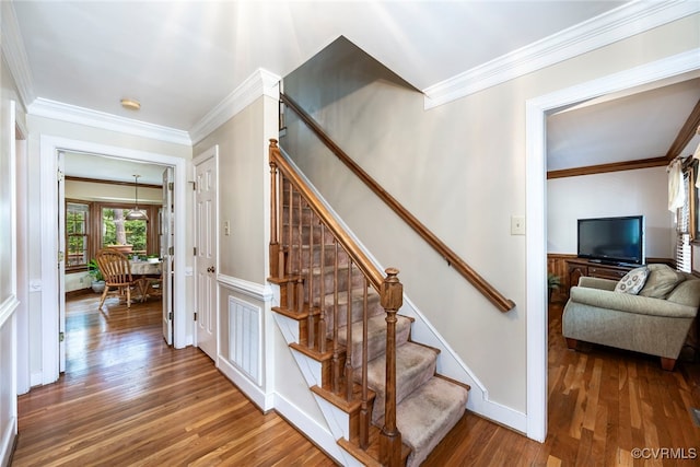 3112 Brookemoor Ct, Glen Allen, VA 23060 - stairs featuring ornamental molding and wood finished floors