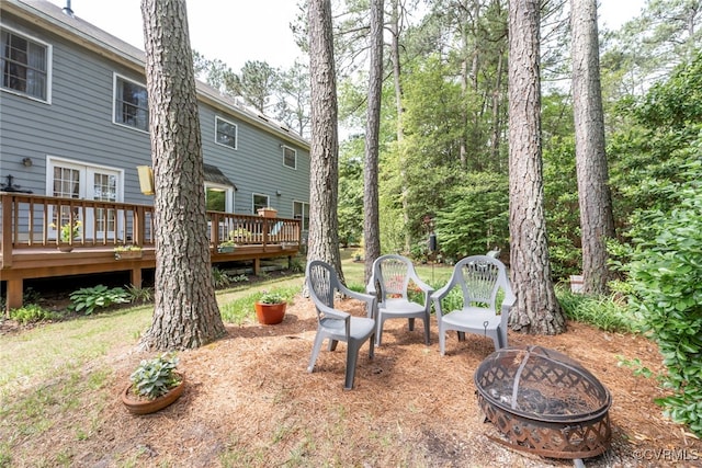 3112 Brookemoor Ct, Glen Allen, VA 23060 - view of yard featuring a fire pit and a wooden deck