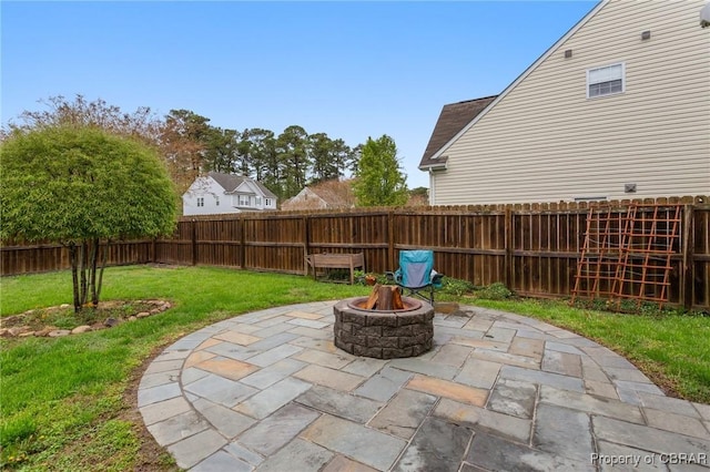 view of patio featuring a fire pit and a fenced backyard