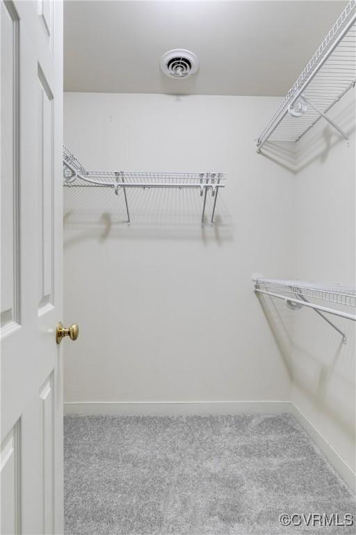 spacious closet featuring carpet flooring and visible vents
