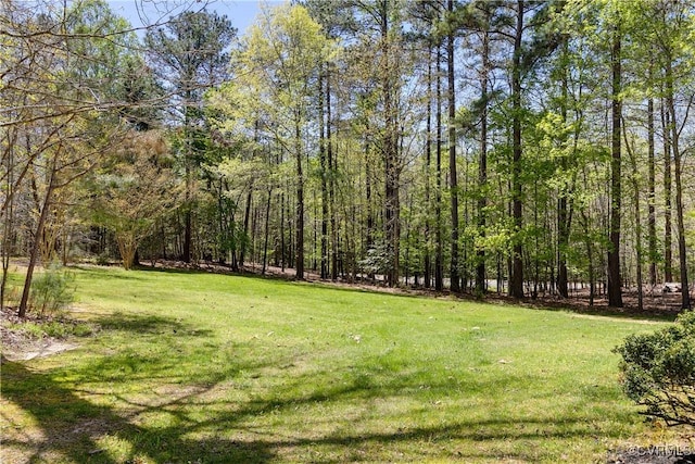 view of yard with a view of trees