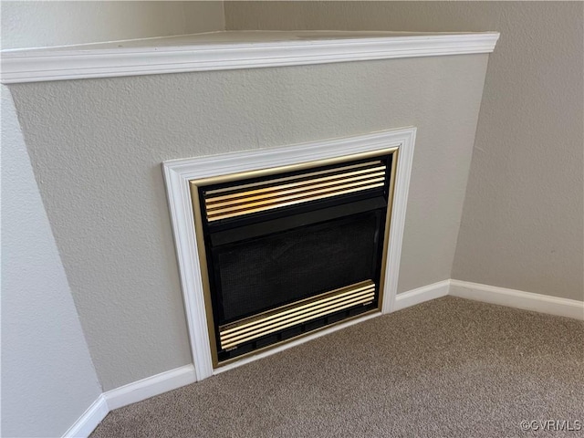 interior details featuring baseboards and carpet flooring