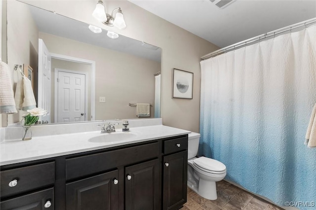bathroom with visible vents, toilet, and vanity
