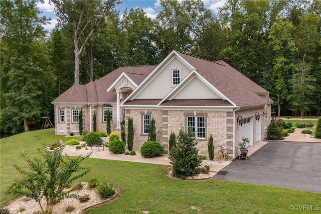 2403 Bermuda Ave, Chester, VA 23836 - craftsman-style house featuring roof with shingles, driveway, brick siding, an attached garage, and a front yard