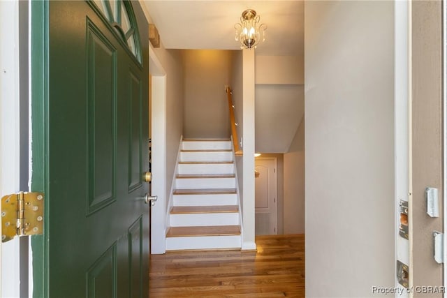16 Lakeview Dr, Newport News, VA 23602 - foyer entrance featuring wood finished floors, stairs, and a chandelier