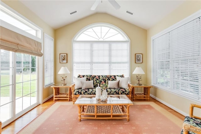 10317 White Marsh Rd, Henrico, VA 23060 - sitting room with wood finished floors, healthy amount of natural light, ceiling fan, and vaulted ceiling
