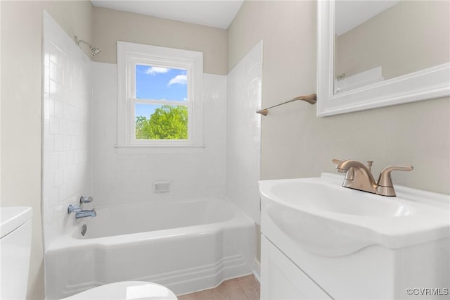full bathroom with bathing tub / shower combination and toilet