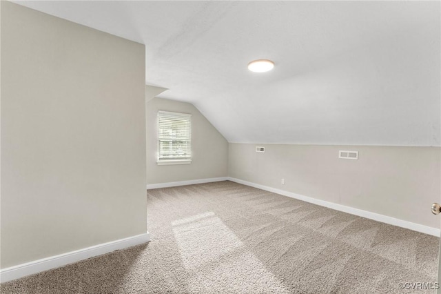 additional living space featuring baseboards, vaulted ceiling, and carpet