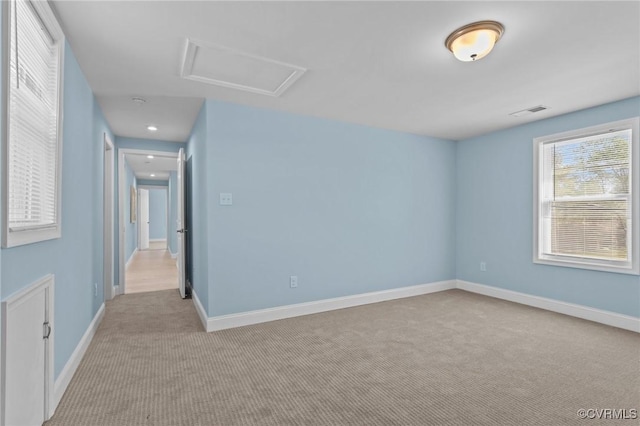 6512 River Rd, South Chesterfield, VA 23803 - carpeted empty room featuring visible vents, attic access, and baseboards