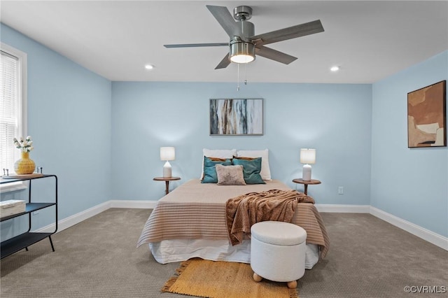 6512 River Rd, South Chesterfield, VA 23803 - bedroom featuring recessed lighting, carpet floors, a ceiling fan, and baseboards