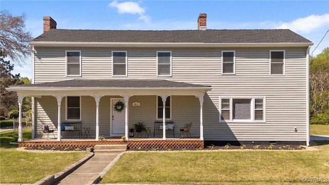 6512 River Rd, South Chesterfield, VA 23803 - colonial inspired home featuring a front lawn, a porch, and a chimney
