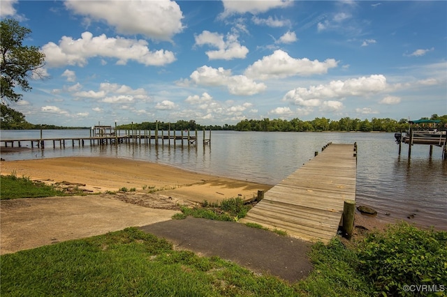 dock area featuring a boat ramp and a water view
